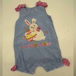 My First Easter Blue Gingham Baby Romper with Bunny Design